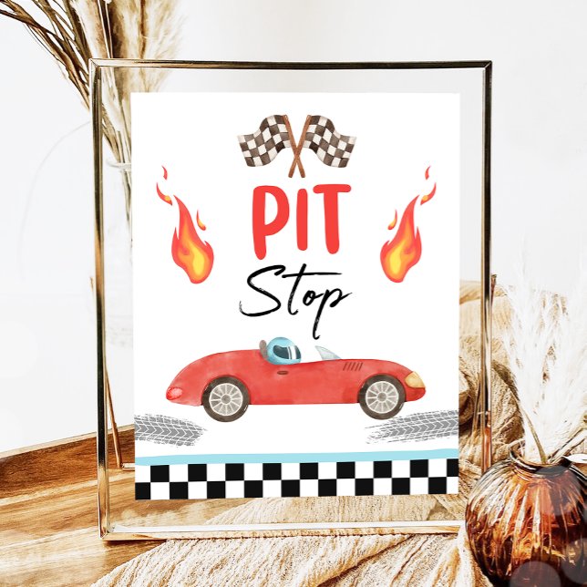 Pit Stop Blue Race Car Two Fast Boy Birthday  Poster (Creator Uploaded)