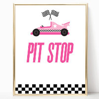 Pit Stop Pink Flame Race Car Party Table Sign