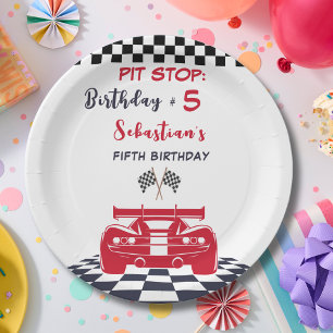 Pit stop race kids birthday paper plate