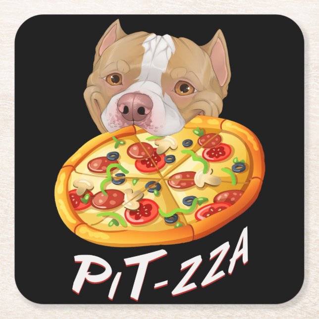 Pit-zza! Pit Bull & Pizza  Medium Gift Bag Throw P Square Paper Coaster (Front)