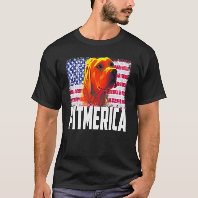 Pitbull American Flag Dog Mom Dad Patriotic  Terri T-Shirt (Front)