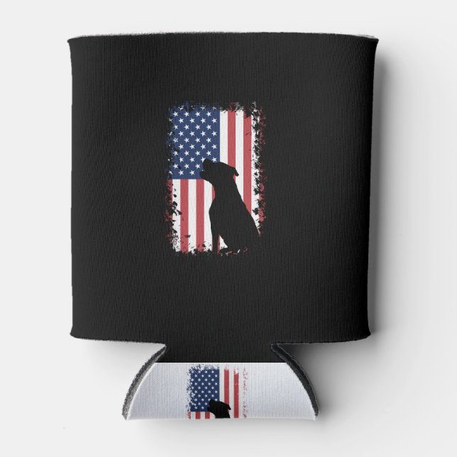 Pitbull American Flag Silhouette Can Cooler (Front)