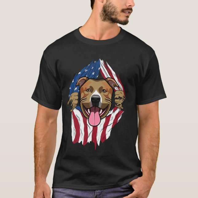 Pitbull American Flag T-Shirt (Front)