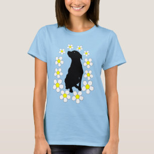 Pitbull And Flowers Dog Lover Womens Shirt