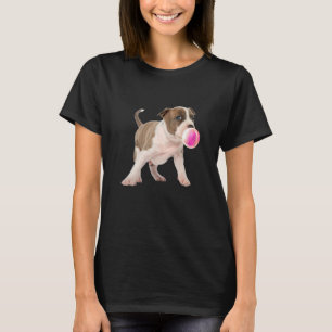 Pitbull Chewing Gum Bubble Cute Dog  Print T-Shirt