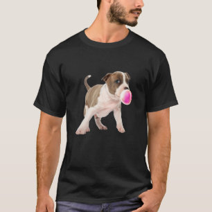 Pitbull Chewing Gum Bubble Cute Dog Print T-Shirt