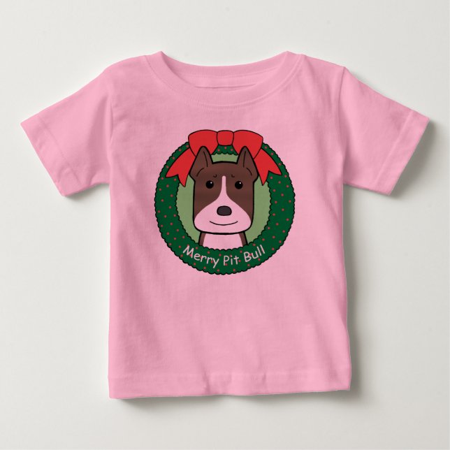 Pitbull Christmas Baby T-Shirt (Front)
