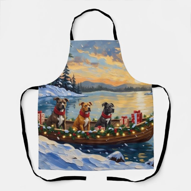 Pitbull Christmas Boat Holiday Apron (Front)