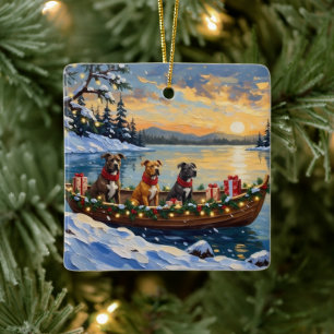 Pitbull Christmas Boat Holiday Ceramic Ornament