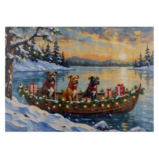 Pitbull Christmas Boat Holiday Cutting Board (Front)