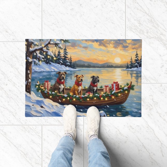 Pitbull Christmas Boat Holiday Doormat (Indoor)