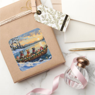 Pitbull Christmas Boat Holiday Square Sticker