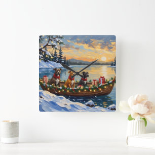 Pitbull Christmas Boat Holiday Square Wall Clock