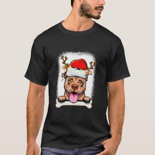 Pitbull Christmas Decorations Pajama Santa Hat Tre T-Shirt