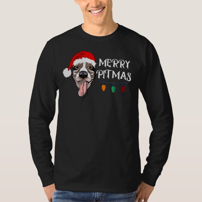 Pitbull Christmas Funny Merry Pitmas T-Shirt (Front)
