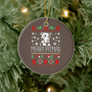Pitbull Christmas Lovers Merry Pitmas Ugly Christm Ceramic Tree Decoration