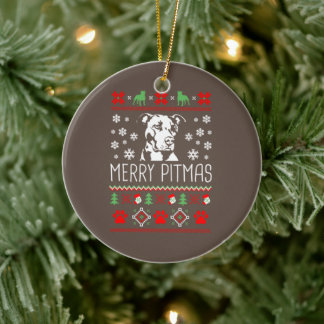 Pitbull Christmas Lovers Merry Pitmas Ugly Christm Ceramic Tree Decoration