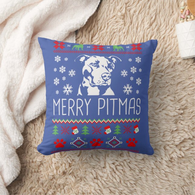 Pitbull Christmas Lovers Merry Pitmas Ugly Christm Cushion (Blanket)