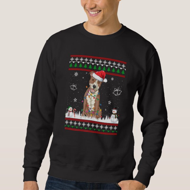 Pitbull Christmas Pajama Santa Hat Tree Light Dog  Sweatshirt (Front)