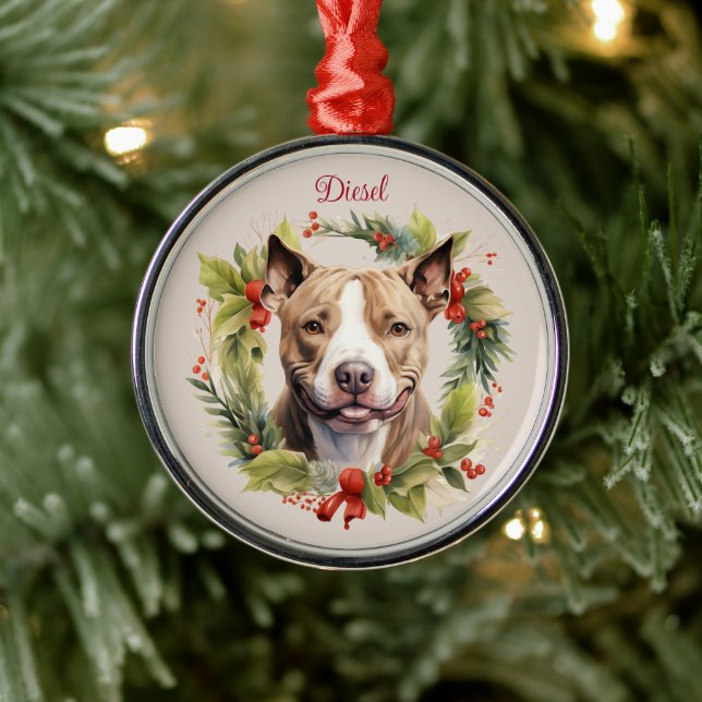 Pitbull Christmas Pet Memorial Dog Breed Metal Tree Decoration (Tree)
