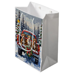 Pitbull Christmas Red Truck Holiday Medium Gift Bag