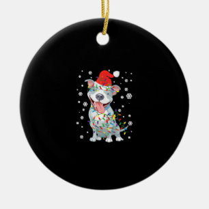 Pitbull Christmas Santa Hat Lights Dog Ceramic Tree Decoration