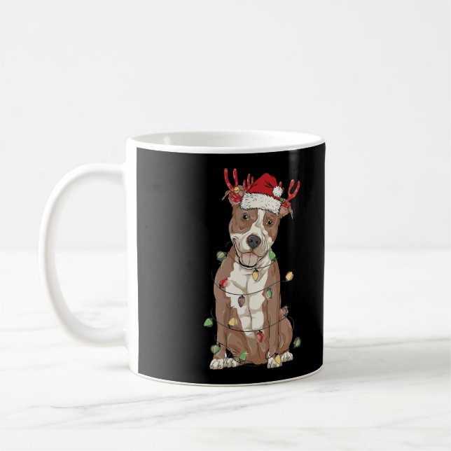 Pitbull Christmas Santa Hat Xmas Light Gift Pit Bu Coffee Mug (Left)