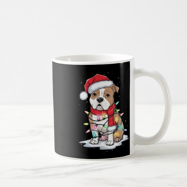 Pitbull Christmas Tree Cute Santa Hat Lights Xmas  Coffee Mug (Right)