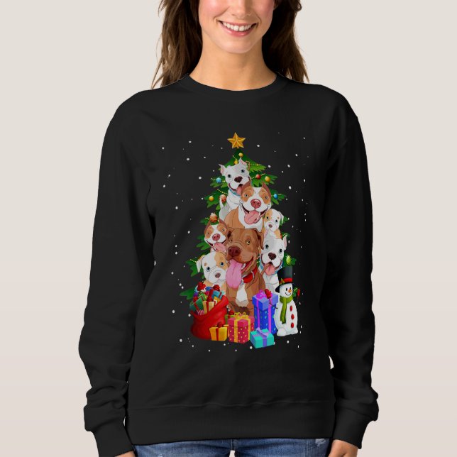 Pitbull Christmas Tree Lights  Dog Sweatshirt (Front)