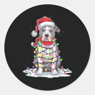 Pitbull Christmas Tree Santa Hat Lights Xmas Dog L Classic Round Sticker