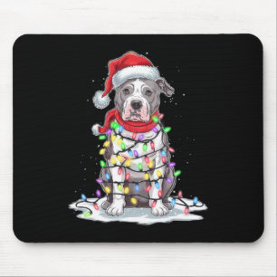 Pitbull Christmas Tree Santa Hat Lights Xmas Dog L Mouse Pad