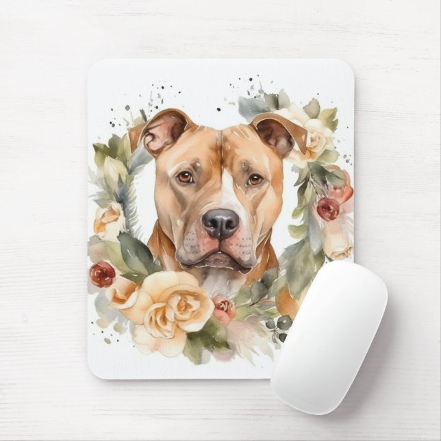 Pitbull Christmas Wreath Festive Pup Mouse Pad (With Mouse)