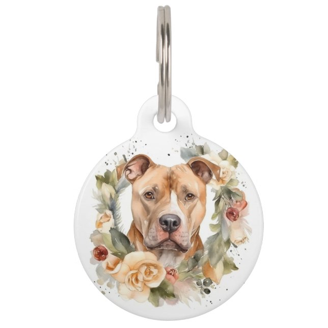 Pitbull Christmas Wreath Festive Pup Pet Tag (Front)