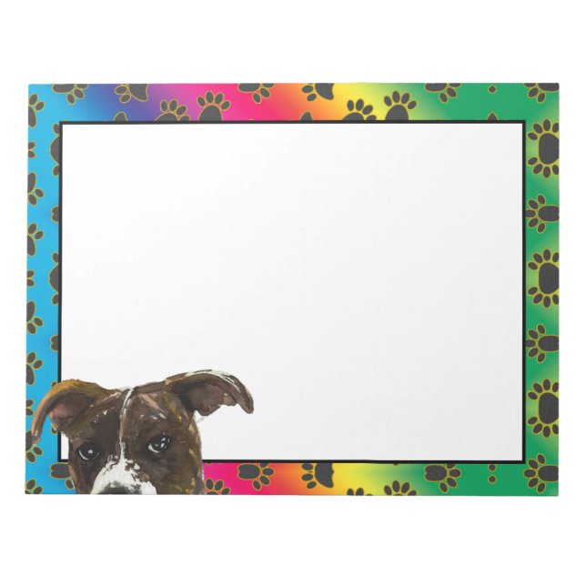 Pitbull colourful dog paw pattern  notepad (Front)