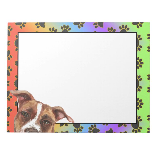 Pitbull colourful dog paw pattern notepad (Front)