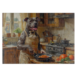 Pitbull Cooking in Kitchen Cutting Board