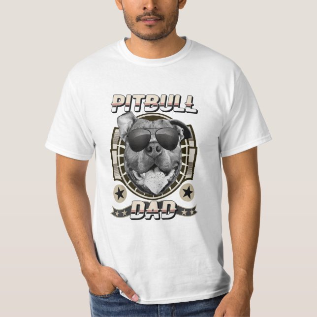 pitbull dad proud pit bull dog father retro cool  T-Shirt (Front)