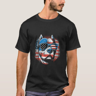 Pitbull Dog America American US Flag 4th July Patr T-Shirt