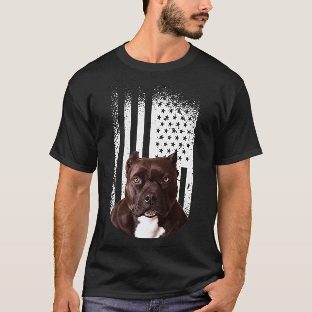 Pitbull Dog American Flag Pitbull Terrier Dog Love T-Shirt (Front)