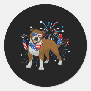 Pitbull Dog American Usa Flag 4th Of July Men Wome Classic Round Sticker