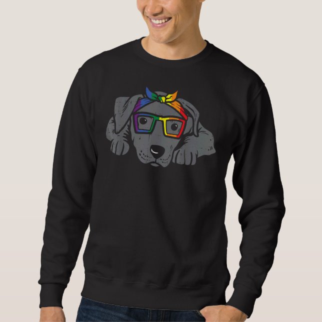Pitbull Dog Bandanna Lgbtq Rainbow Flag Gay Pride  Sweatshirt (Front)