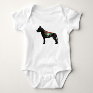 Pitbull Dog Breed Boho Floral Silhouette Baby Bodysuit