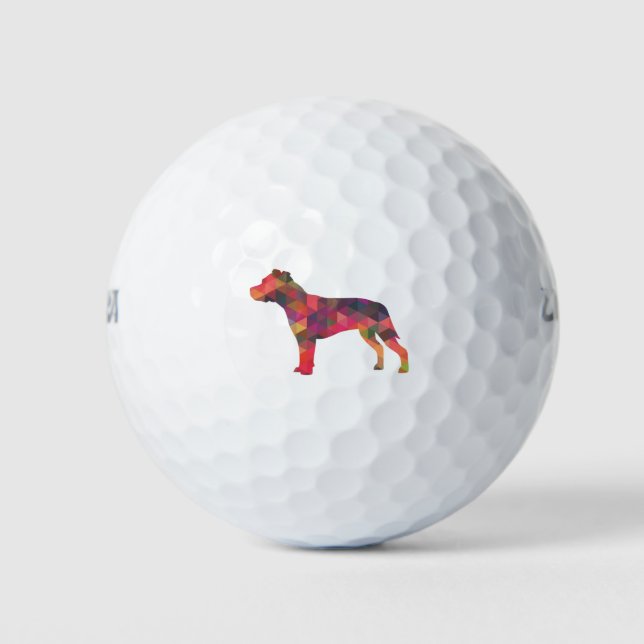 Pitbull Dog Breed Silhouette Geometric Multi Golf Balls (Front)