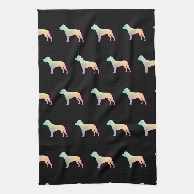 Pitbull Dog Breed Silhouette Geometric Pastel Tea Towel (Vertical)