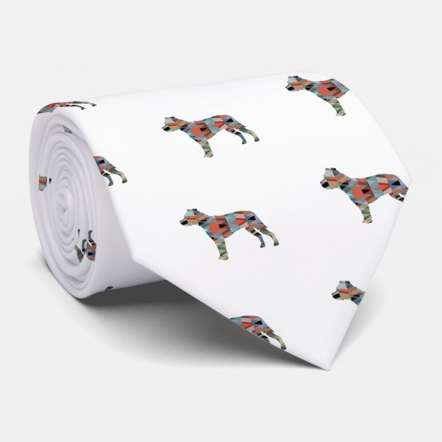 Pitbull Dog Breed Silhouette Geometric Plaid Tie (Rolled)