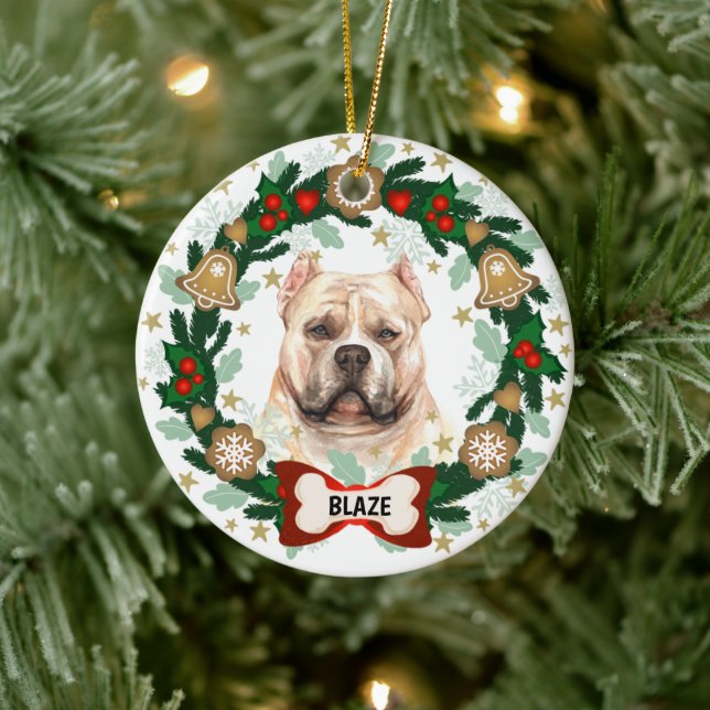 Pitbull Dog Christmas Cute Dog Cookie Wreath Ceramic Tree Decoration (Tree)