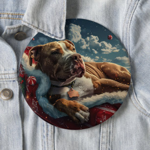 Pitbull Dog Christmas Festive 6 Cm Round Badge