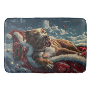 Pitbull Dog Christmas Festive Bath Mat
