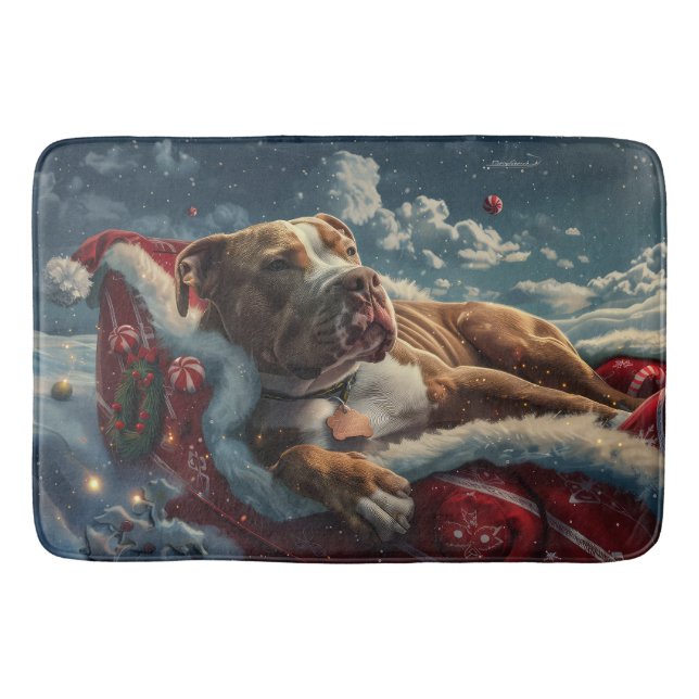 Pitbull Dog Christmas Festive Bath Mat (Front)
