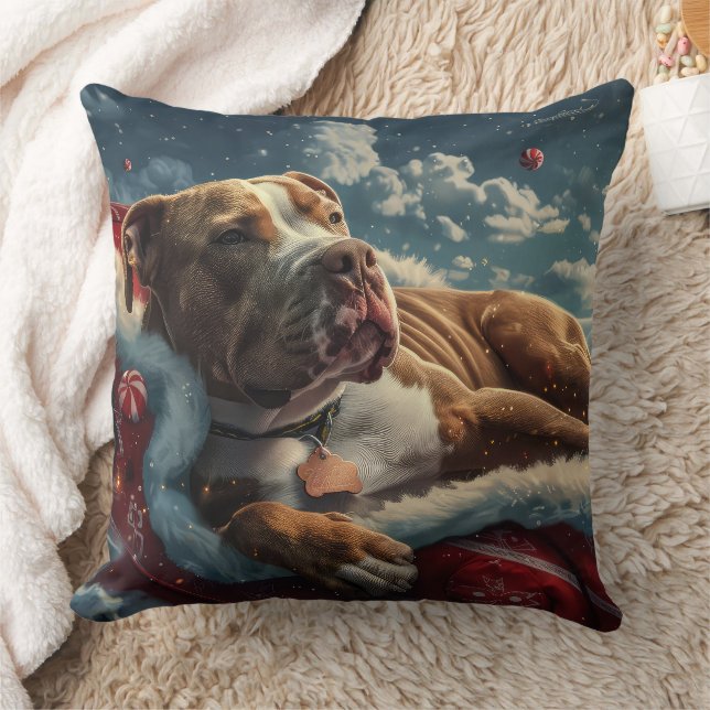 Pitbull Dog Christmas Festive Cushion (Blanket)
